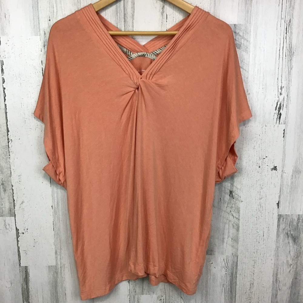 Soft Surroundings Go Lively Twist Top Women 1X Coral Orange Short Relaxed Sleeve
